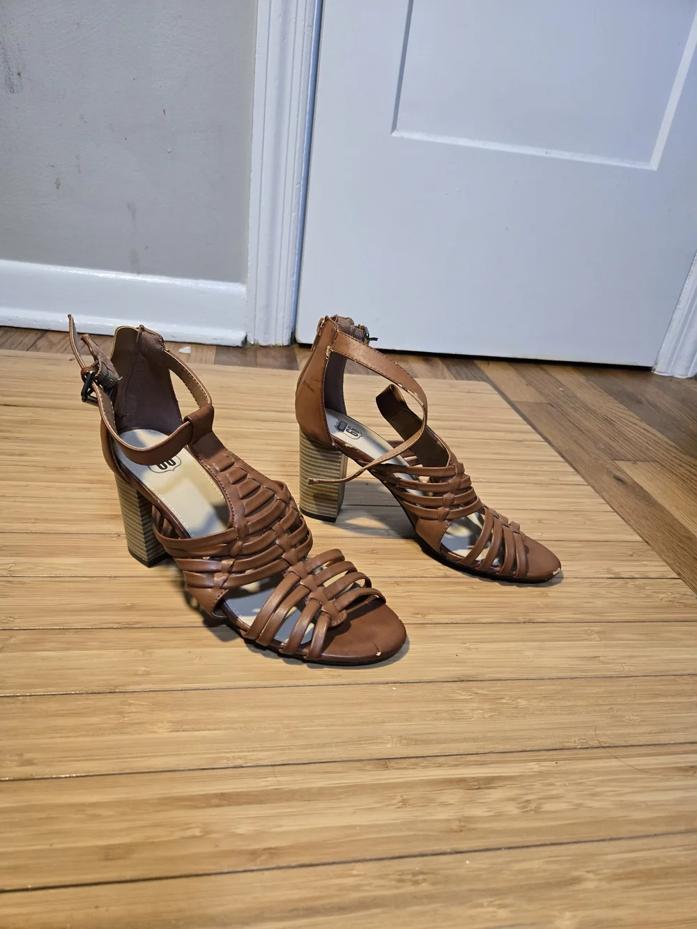 Route 66 Tan Brown Strappy Ankle-Wrap Heels